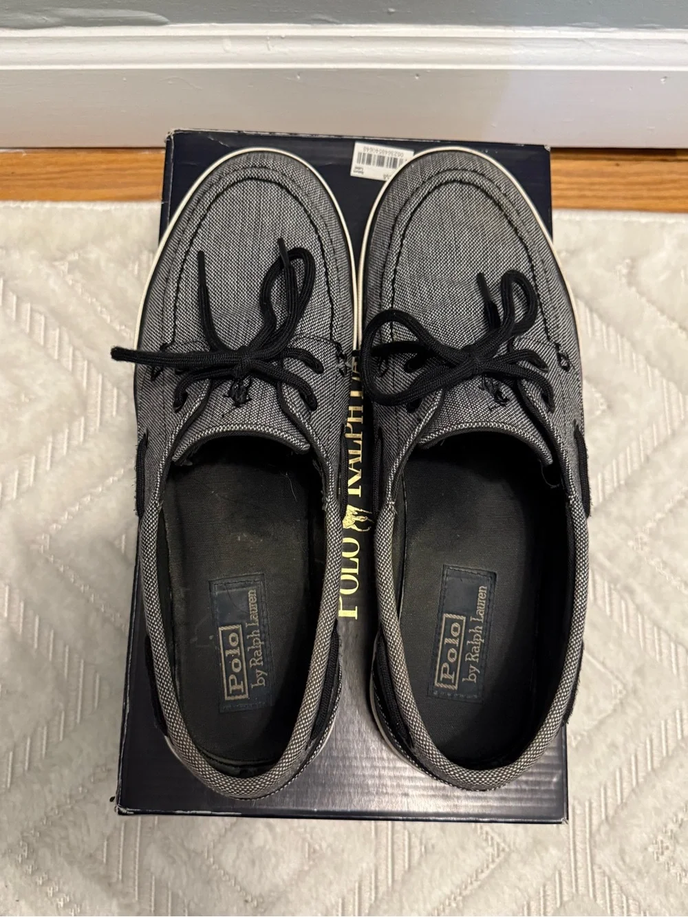 Polo by Ralph Lauren Men's Gray Canvas Boat Shoes with Black Laces